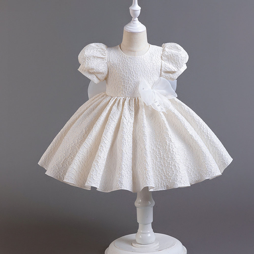 Baby Xmas Clothing - Super Pearl Bow Mädchen Kinderkleid Puffärmel