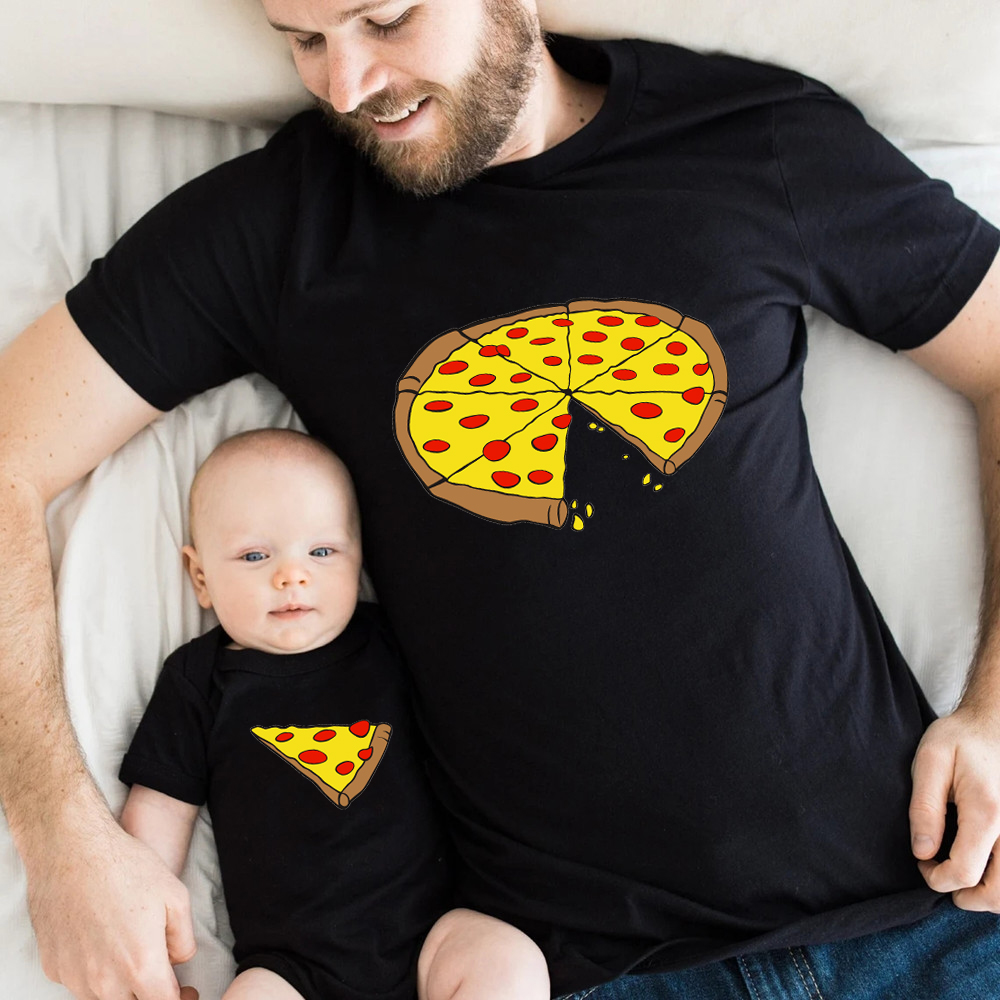 Baby Clothing For Sale - Lustiges Pizza-Print T-Shirt für Vater, Mutter